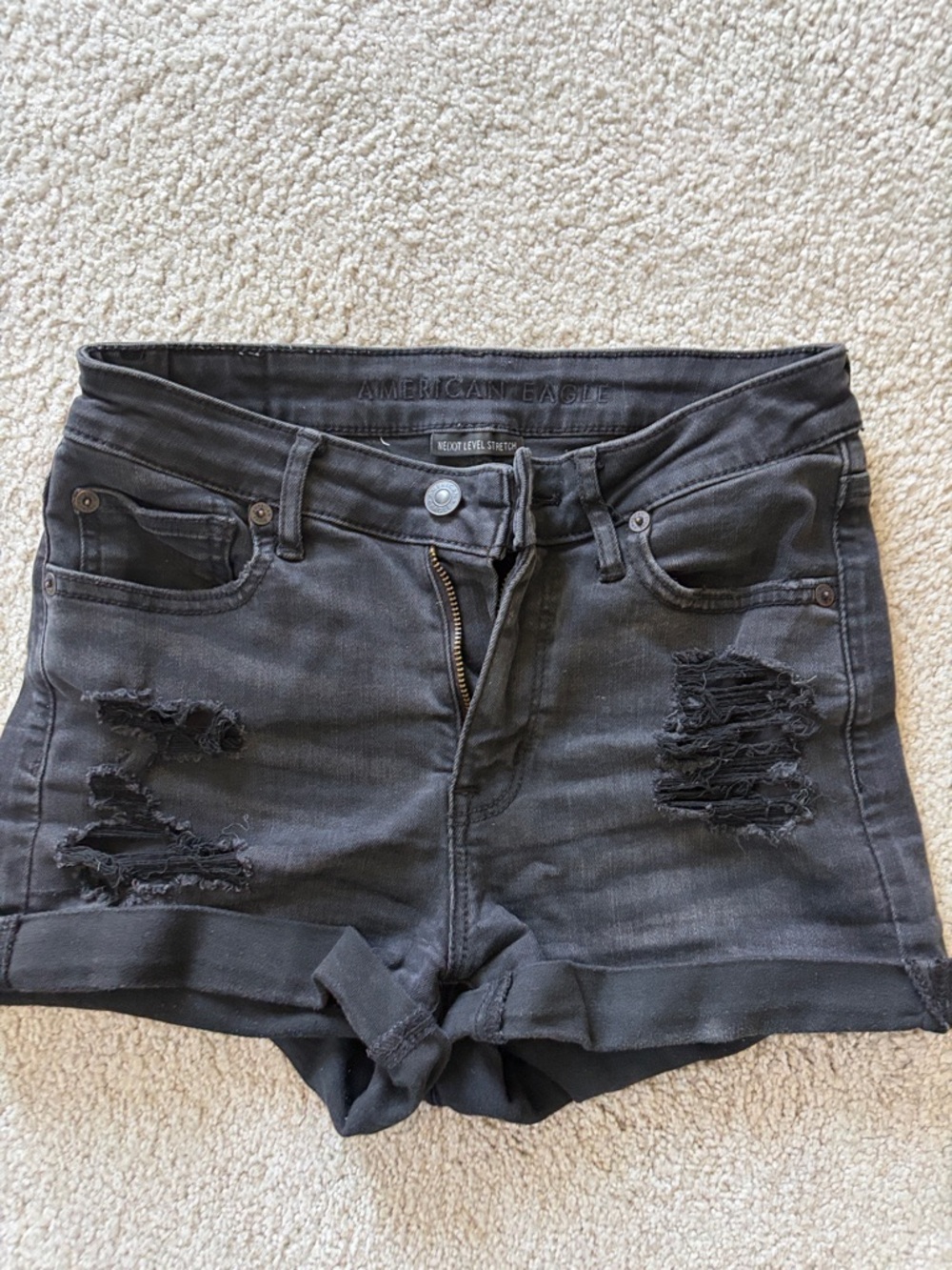 American Eagle Outfitters Black Distressed Cuffed Denim Shorts